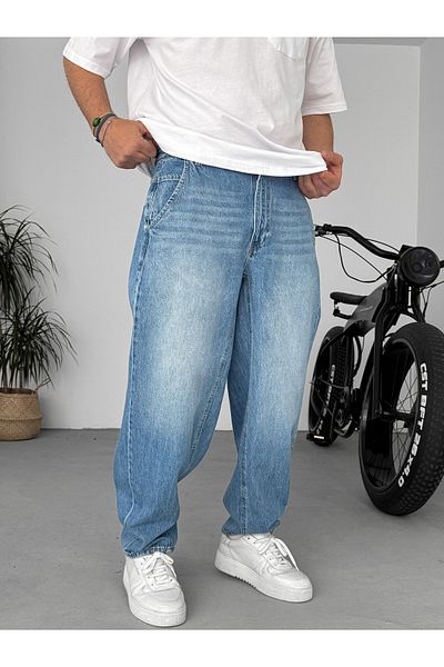BYBASICMAN Blue Balloon Fit Washed Belt Detailed Jean Gj-16647