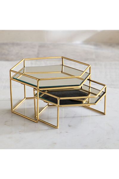 Home Box Milo 2-Piece Decorative Nesting Mirror Tray Stand Set