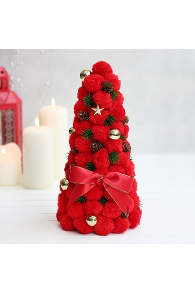 Bimotif Miniature Christmas Pine Tree with Red Pompom, 27 Cm