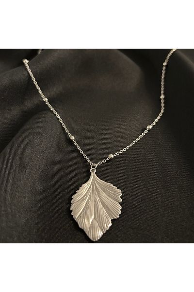 Zeyn Plate Design Leaf Silver Steel Necklace