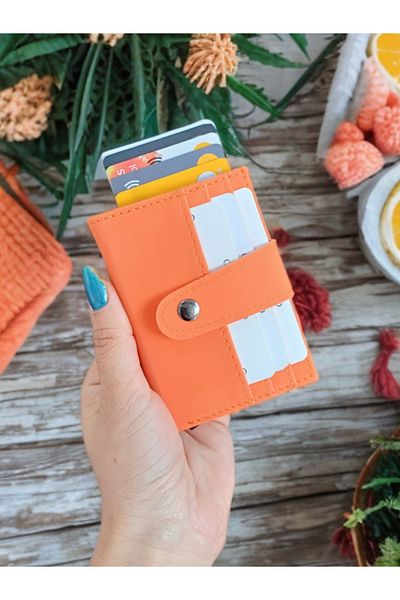 KY Orange Slide Card Holder Wallet - Money Compartment Mechanism