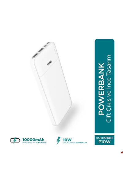 Phixi Basic P10 10000mAh Powerbank 10W - 2 Port LED Gösterge - Taşınabilir Şa...