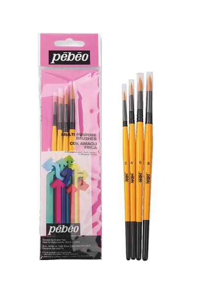 Pebeo Multi-Purpose Round Tip 4 Brush Set Set2 Synthetic Bristle Suitable for Water-Based Acrylic and Oil Painting