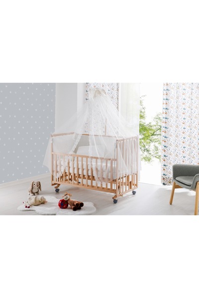 babywho BW6250 Doğal Ahşap Bebek Beşiği -Tekerlekli Sallanır Kademeli, Anne Yanı Beşik- Uyku setli -70x130cm