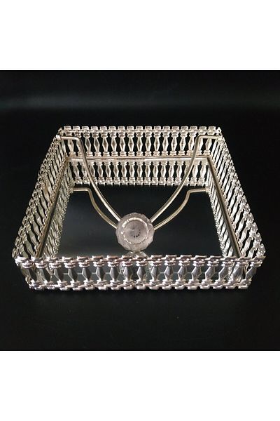 HİLALKRİSTAL Mirrored & Crystal Ball - Gold & Silver Napkin Holder on the Table