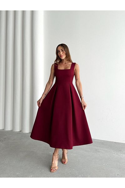 Maldia Shop Rochie de damă cu bretele burgundy cu balon