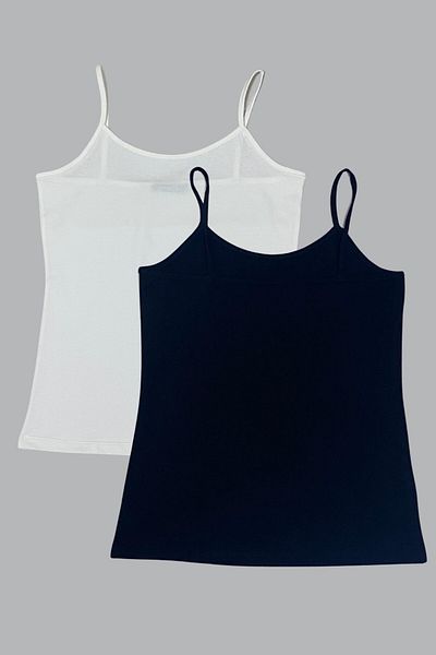 Seamoda Large Size Double Pack Tank Top with Straps Flexible and Comfortable- Off White-Black
