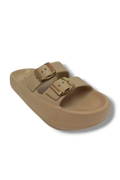 AKINAL Akınal E282.Z.0003-25 Papuci anatomici Eva cu bandă dublă Bej Aur 36-40