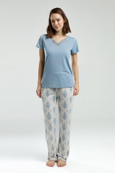 Arnetta Costum de pijama de marime mare pentru femei, costum de pijama de vara cu decolteu in V din dantela