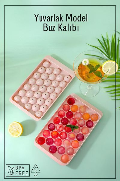 Espas Home 33 Compartment Round Ice Mold - Pink