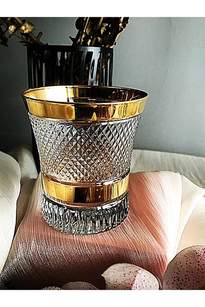 DECOSTYLE Paşabahçe Azur Lux Water Glass with Gold Gilding Finish Decor 300Cc