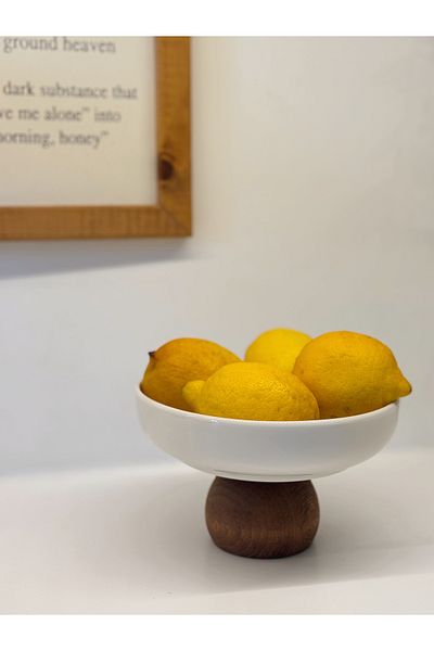 BUCOLIC Porcelain Bowl with Wooden Legs / Presentation Bowl Small