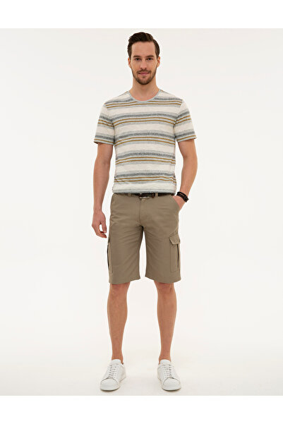 Pierre Cardin Kum Standart Fit Keten Karışımlı Kargo Cepli Bermuda Şort 50220...