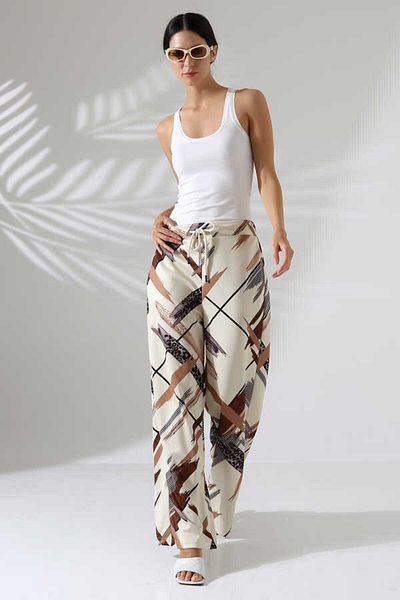 MOSRANİC Women's Patterned Palazzo Trousers Ll402
