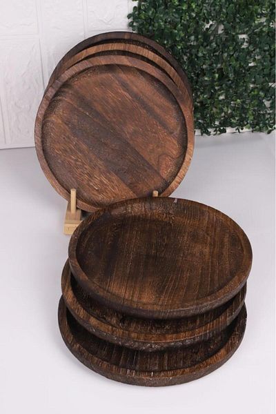 Bambum Patrin Natural Wooden Round Small Plate Set of 6 – 25X2 cm