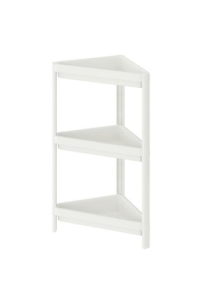 IKEA VESKEN Plastic Corner Shelf Unit, Storage Space Saving for Home & Kitchen Items (White)