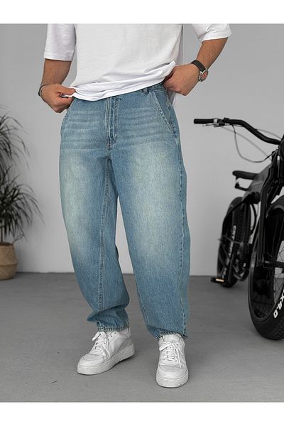 BYBASICMAN Light Blue Balloon Fit Washed Belt Detailed Jean Gj-16647