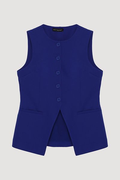 Quzu V Cut Sleeveless Vest - Buttoned Sax