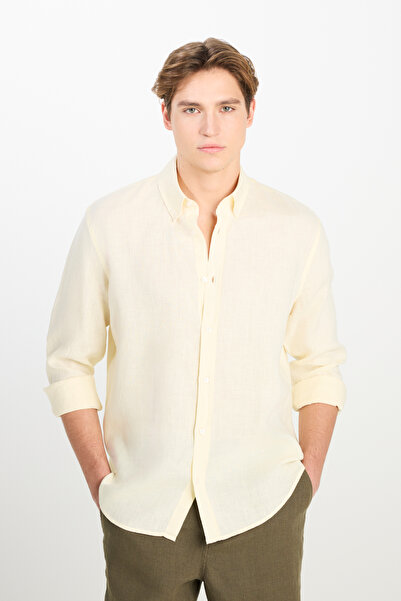 Lee %100 Keten Regular Fit Normal Kesim Sarı Gömlek