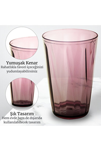 shop Rodoplu Basics | Meşrubat Bardağı, Mor, 6 Adet, Kırılmaz, Cam Görünümlü Plastik Bardak, 400 ml