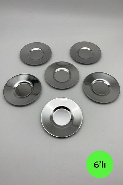 Fiyakalı Ürünler Atölyesi Set of 6 Silver Stainless Steel Tea Plates - Pasct01
