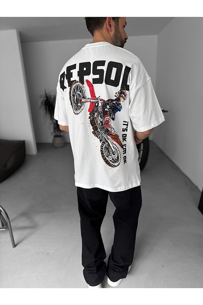 BYBASICMAN White R-Cross Printed Oversize T-Shirt Jj-203