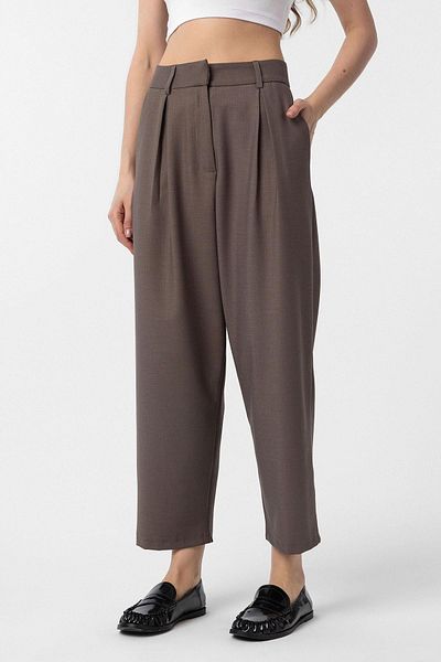 Antioch Brown Pleated Soft Ankle Length Women's Trousers