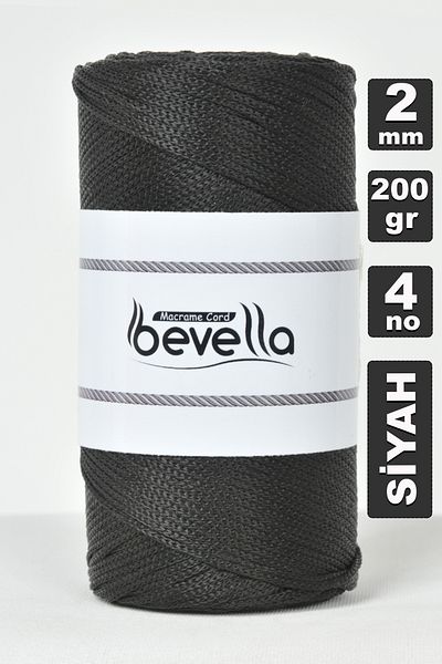 Bevella Macrame Cord 2 mm 200 Gr Black Polyester Macrame Thread and Bag Yarn