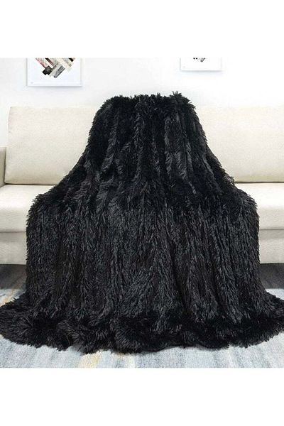 Comfy SOFT & FLUFFY CLASSIC FUR BLANKET/THROW BLACK