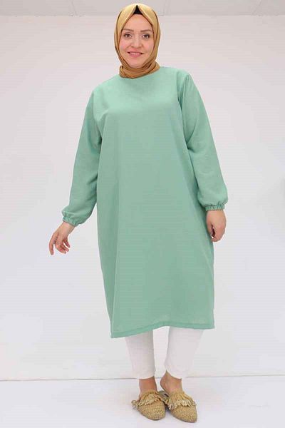 Eslina 58057 Large Size Linen Tunic with Elastic Sleeves - Nefti