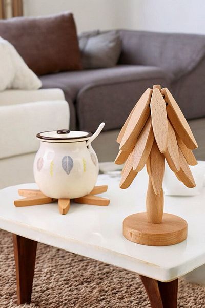 Qerhome Bamboo Practical Trivet, Folding Trivet with Stand