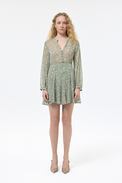 Quzu М'ятний м'ятний міні-ельфані з квітковим візерунком, шифоновий стиль