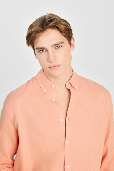 Lee 100% Linen Regular Fit Regular Cut Orange Shirt