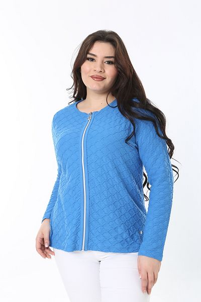 Şans Cardigan cu fermoar din țesătură albastră Seersucker pentru femei 65N38868