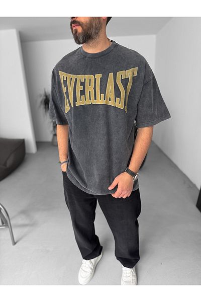 BYBASICMAN Anthracite Everlast Printed Oversize T-Shirt Jj-221