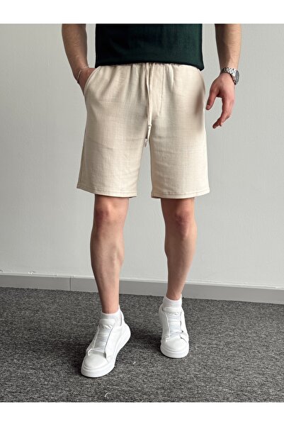 BY İMPALA MODA KETEN KUMAŞ ŞORT BEL LASTİKLİ BAĞCIKLI
