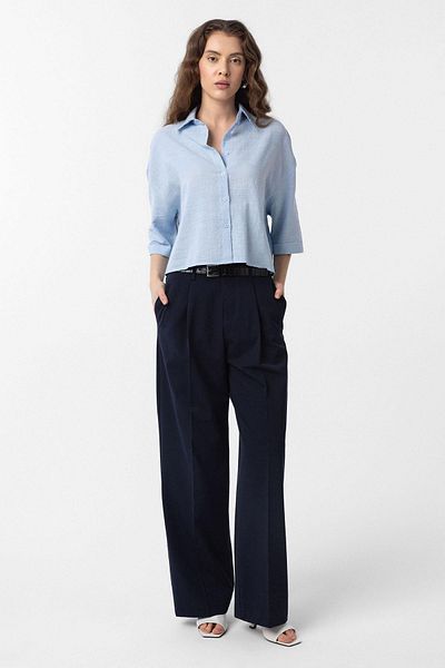 Antioch Navy Blue High Waist Pleated Women's Trousers