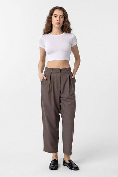Antioch Brown Pleated Soft Ankle Length Women's Trousers