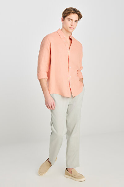 Lee 100% Linen Regular Fit Regular Cut Orange Shirt