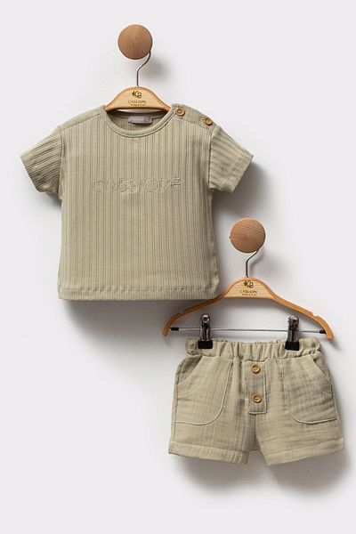 Cassiope Summer Embroidered Corded Cotton T-Shirt and Short 2-Piece Baby Boy Set