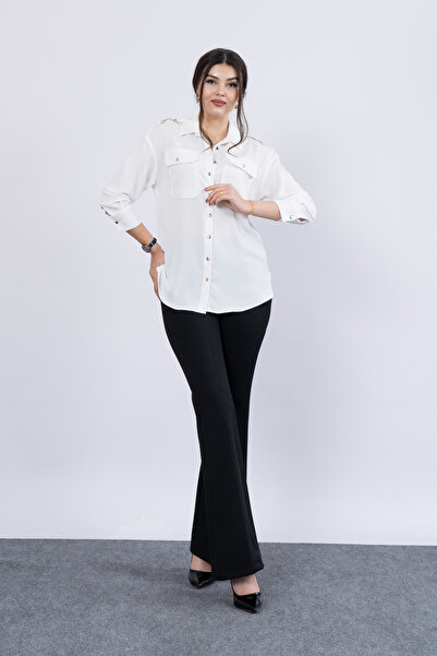 MissVina Shoulder Epaulet Detailed Long Sleeve Shirt 7996