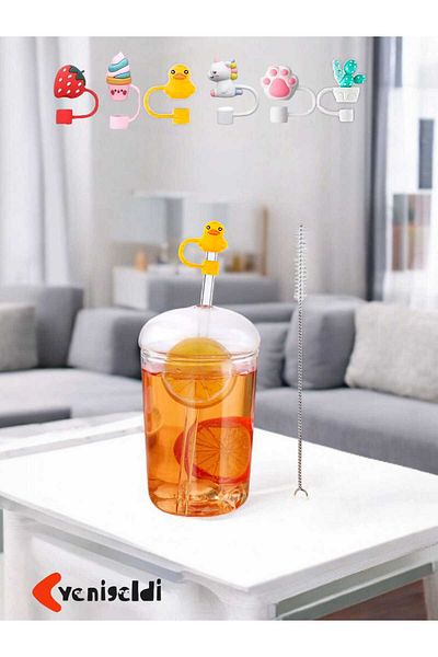 Yenigeldi 4 Dome Lids Glass Cups (4 Pieces 6mm Straw Lids)