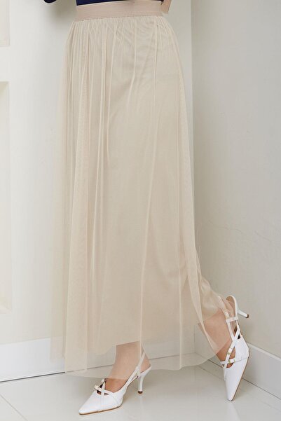 hafsamina Fusta din tul cu talie elastica - bej HM2704
