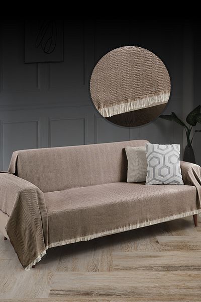LADYNİL غطاء أريكة كاشماك قطن مقاس 180x300 سم بني