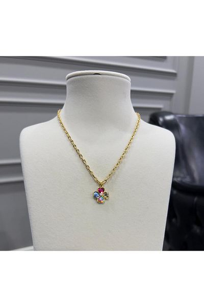 Store 4 Color Clover Steel Necklace Thick Chain