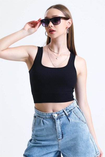 JAWEN Women's Camisole Fabric Wide Strap Crop Blouse