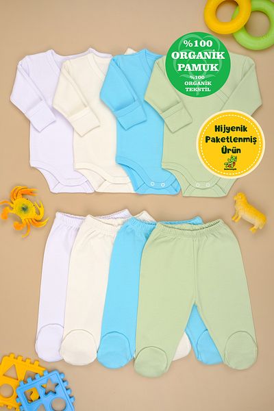 bebetospik 4-Piece Set with Soft Cotton Double-Breasted Booties for Baby Boy - Girl