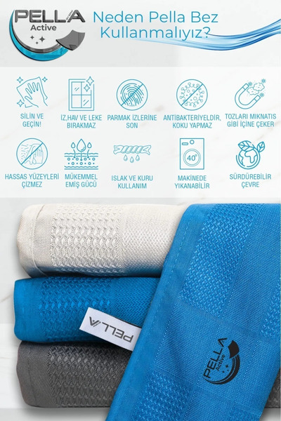 Pell By Erwa Single Microfiber Cloth 3-Piece Cleaning Cloth That Can Be Used with Active Bleach