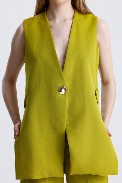 MD trend Women's Single Button Slit Detailed Lined Vest and Palazzo Pants Double Crepe Set