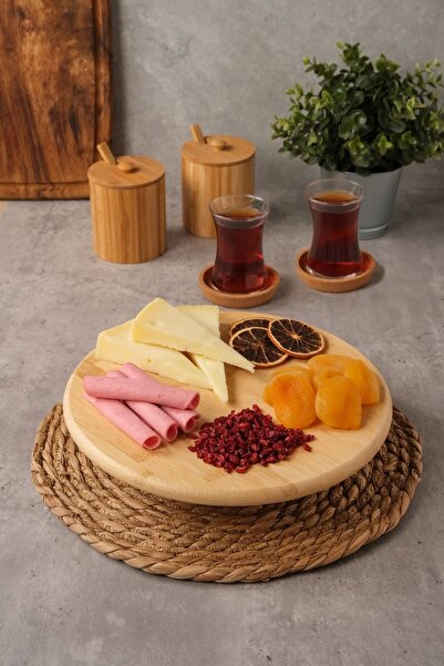 AVANTAGE HOME Bamboo Footed Serving Plate - Fruit Cookies and Pastry Dessert Presentation 28X6 cm